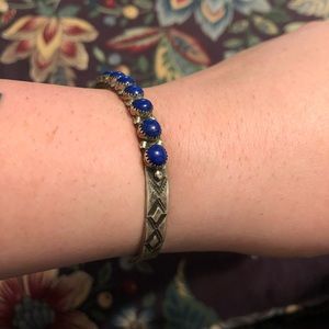 Vintage Lapis Navajo Stamped Sterling Silver Cuff